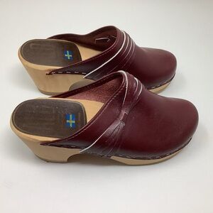Vintage Swedish Burgundy Clogs Size 36